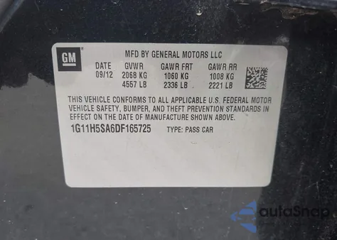 2013 Chevrolet Malibu 1Lz from USA, damaged, VIN 1G11H5SA6DF165725